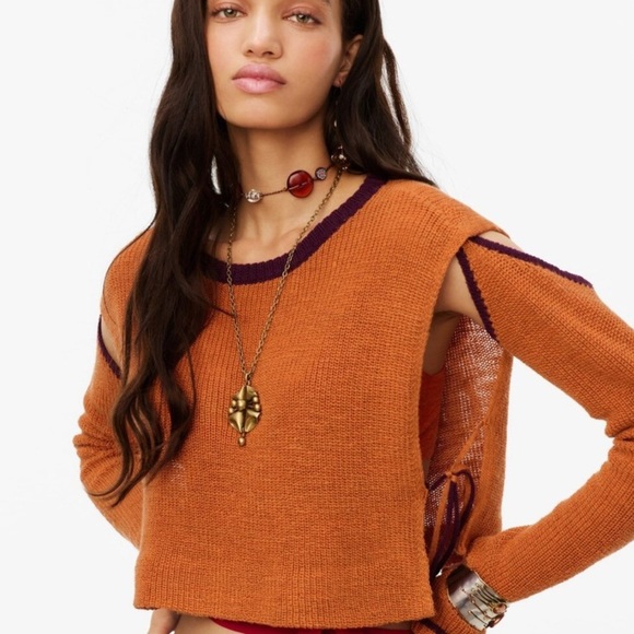 Zara Sweaters - Zara Orange and Purple Crew Neck Sweater